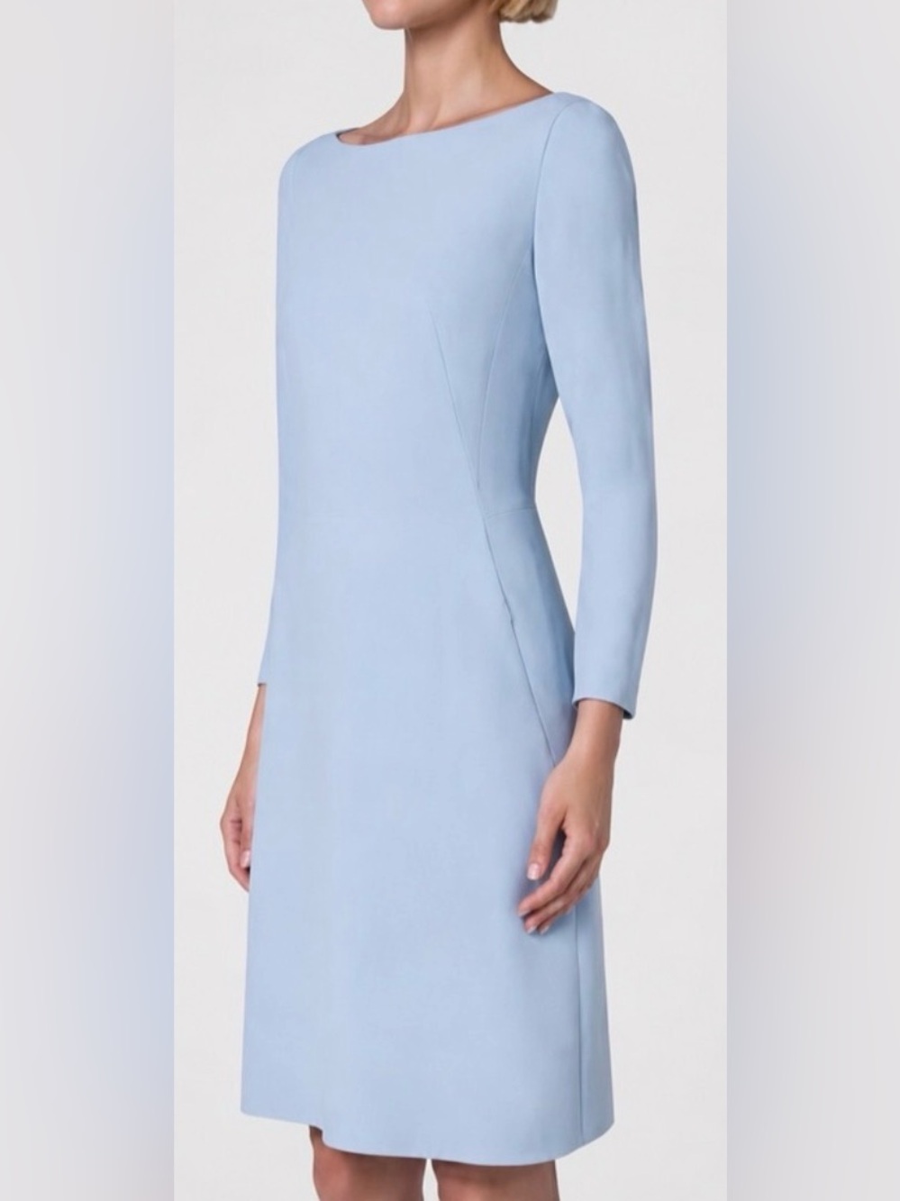 Akris Ice Blue Wool & Silk Sheath Dress NWT Size 6 Luxury Desi